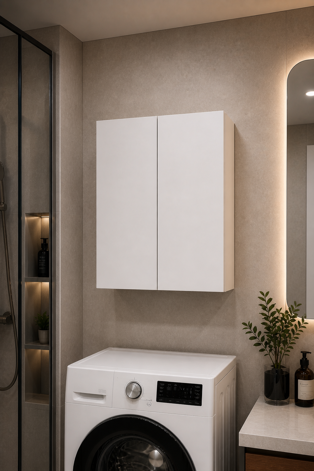 DUYAMO 3 Raflı Çok Amaçlı Banyo Dolabı Mat Beyaz MDF Lam 69x55x25 cm Yavaşlatıcılı Kapaklı Duvar Dolabı - Görsel 4