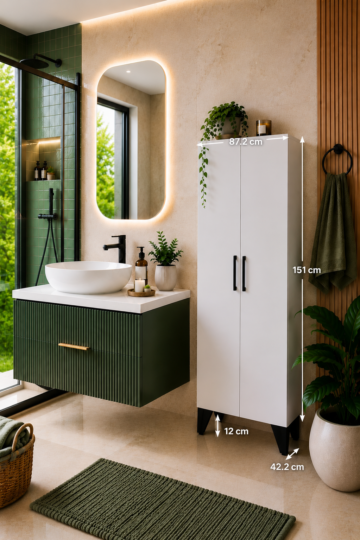 Banyo Dolabı 2 Kapaklı MDF, Çok Amaçlı Dolap, Balkon Dolabı