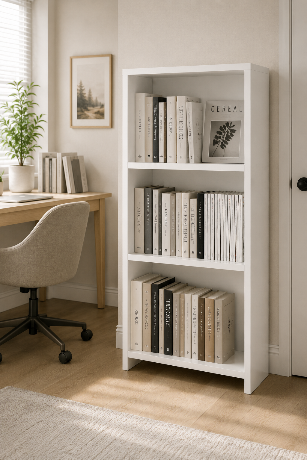 Beyaz MDF Kitaplık 3 Gözlü Raflı Çok Amaçlı Kitaplık Dolabı - Görsel 9