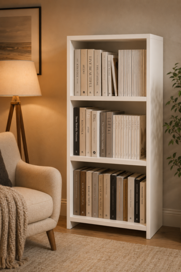 Beyaz MDF Kitaplık 3 Gözlü Raflı Çok Amaçlı Kitaplık Dolabı